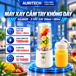 Máy xay sinh tố cầm tay Gaabor FP03T-WH01A dung tích cốc đôi 350ml + 280ml pin sạc cổng USB