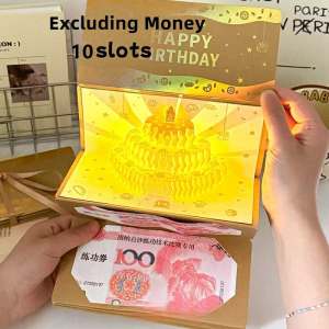 cash clipper for children 1pcs 3D birthday cake lucky red envelope musical light greeting card