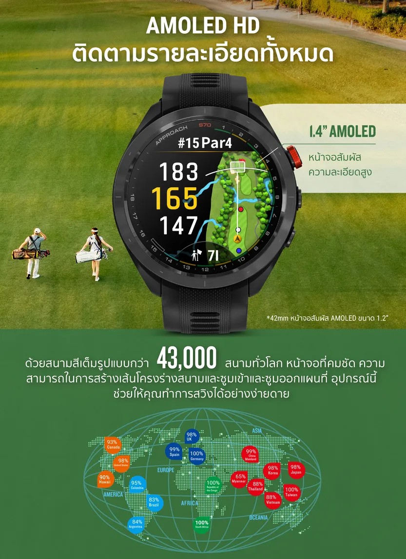 Garmin Approach S70 รับประกันศูนย์ไทย 2 ปี นาฬิกาสมาร์ทวอทช์