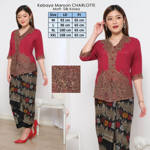 Atasan Kebaya Wanita Remaja Dewasa Modern Lengan 3/4 Warna Merah Maron Bordir Emas Elegan Mewah
