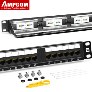 AMPCOM patch panel CAT5E/CAT6 24 Ports/48 Ports Patch Panel Rack Mount - 1/2U 19 inch RJ45 Ethernet 568A 568B 15u Gold Plated