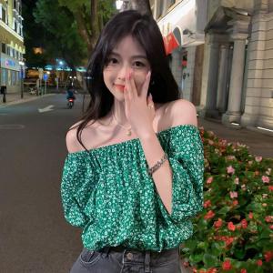 SHUFU 2025 Hàng sẵn sàng áo sơ mi nữ vải voan Hàn Quốc áo sơ mi cộng với kích cỡ áo sơ mi ngắn tay off shouler top áo hoa