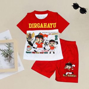 Setelan Baju Merah Putih Bahan Katun Bermotif Anak Ready Usia Anak 3 Bulan-10 Tahun Motif Terbaru