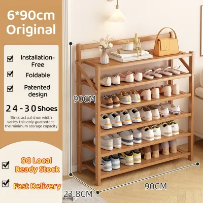 Installation Free Foldable Bamboo Shoe Rack Storage Shelves Organization