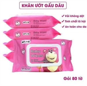 gói khăn ướt gấu dâu hồng Thiên Phúc bịch 80 tờ