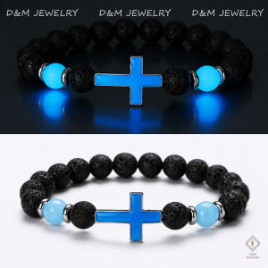 Glow in the Dark Luminous Cross Beads Bracelet Hip-hop Religious Jewelry for Men and Women Couple Gifts