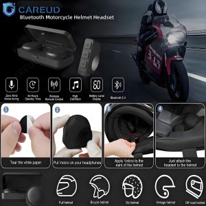 CAREUD H360 Wireless LED Bluetooth 5.3 Motorcycle Helmet Headset Built-in Mic Noise Cancelling 50h Standby With Remote Control