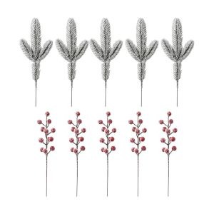 MINUTE Lá cây xanh Cành thông nhân tạo Giáng sinh Quả mọng đỏ Nhựa Trông tự nhiên Sống động như thật Phụ kiện Cây thông tuyết giả Trang trí nhà cửa
