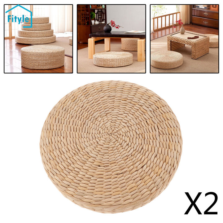 Fityle 2x Japanese Style Handcrafted Eco-Friendly Padded Knitted Straw Flat  Seat Cushion, Hand Woven Tatami Floor Cushion Pad 40x40cm Lazada PH