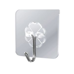 Transparent 6 in 1 Self Adhesive Wall Hooks No Drill Heavy Duty Hanging Rack for Bathroom Towel Kitchen Gadget Storage