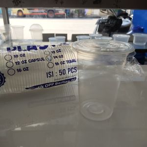 Gelas Plastik 16 Oz + Tutup DATAR ISI 50 PCS . Gelas Cup 16oz 480 ML . Cup Plastik 16 Oz