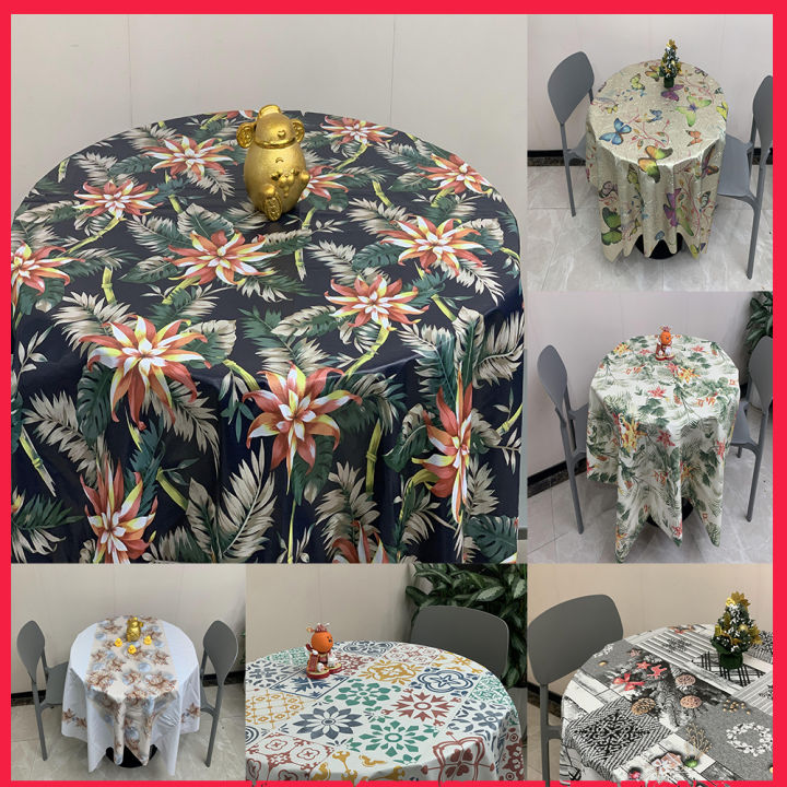 Round Tablecloth PVC Waterproof Antifouling Cover Dining Table Cloths 4 ...