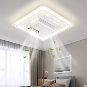 Bladeless Ceiling Lights with Fan Flush Mount Ceiling Fan with 6-Speed Reversible for Bedroom