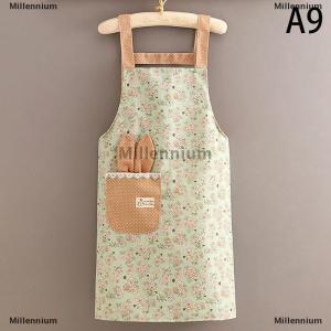 [COD] Millennium Bông vải hoa cho phụ nữ nhà bếp oilproof tạp dề với túi và có thể điều chỉnh vành đai thắt lưng không thấm nước không tay BIB tạp dề