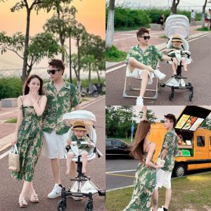 ＜906＞ วันหยุดพักผ่อนริมทะเลชายหาดชุดแม่ลูกครอบครัวสามคนฮาวายเสื้อหลวมๆสไตล์ฮ่องกงสไตล์ฮ่องกงผ้าชีฟองแม่ลูก