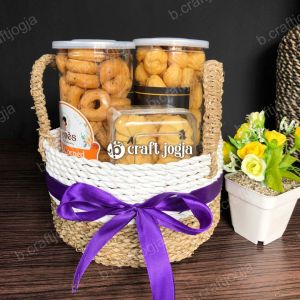 Keranjang Hampers Anyaman Seagrass Bulat Diameter 20cm