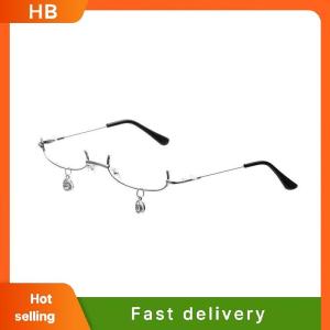 HB Vintage Glasses Metal Frame Half Without Lens Girls Chic Cosplay Party Decoration Lensless Metal Half Frame Glasses With Chain