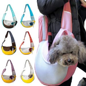 OUTOPEN Portable Dog Sling Carrier Bag Hands Free Colorful Cat Tote Pouch Comfortable Breathable Mesh Puppy Crossbody Bag Outdoor Travel