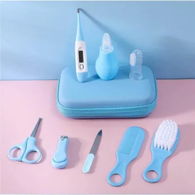 Newborn Gift Set: 8-in-1 Deluxe Kit with Nail Care Toothbrush Digital Thermometer Nasal Aspirator Travel Bag Baby Care Grooming Perfect Baby Shower Gift
