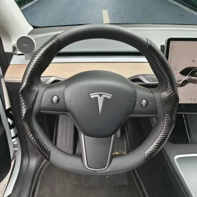Compatible with Tesla Refreshed Version Model3 Y Suede leather steering wheel cover ultra-thin sweat-absorbent specialized steering wheel cover -AutoMaxion