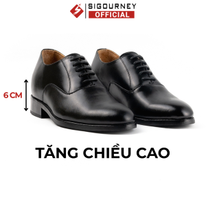 Giày ĐẾ PHÍP Tăng Cao 6cm Dáng Oxfords Cao Cấp SIGOURNEY Da Bò Nguyên Tấm Màu Đen Trơn SCC-08 Bảo Hành 18 Tháng