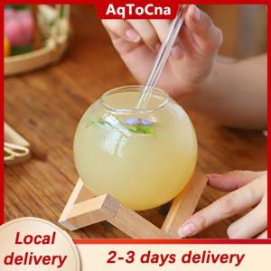 [COD] AqToCna Ship within 24 hours Cocktail Glass Cup With Wood Stand Creative Bar Glassware Drink Cup Ronud Ball Cocktail Mug Fruit Moon Juice Tumbler