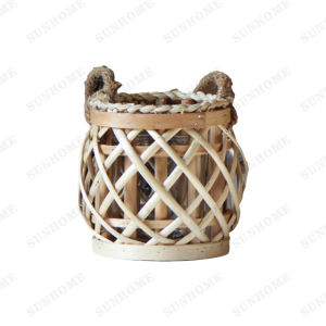 Vintage Wooden Wicker Lantern Candlestick Tealight Holder Hanging Windproof Crafts Festival Home Decor Round Wedding Living Room