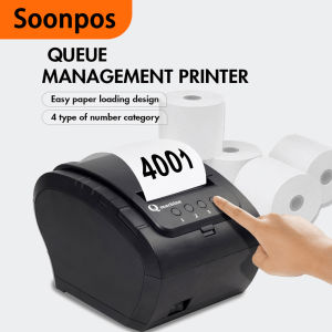 Soonpos One-Click Thermal Queue Number POS Receipt Printer 80mm Auto Cutter No need Internet PC or Laptop With USB LAN Serial Information 3 Inch Queue Ticket Printer For Economic Clinic Restaurant Hair salon Office store