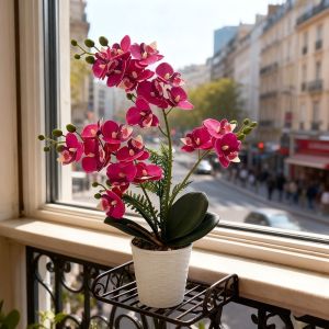 MAJESTICX White Flower Pot Simulated Butterfly Orchid Multi-Bloom Faux Flowers Artificial Faux Plants DIY Artificial Orchid Bonsai Home Decor