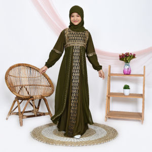 Abaya Turki Anak Perempuan Baju Gamis Turkey Remaja Tanggung Hitam Warna Putih Mewah | Abiyyuco TA9032Anak