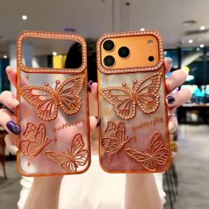 Transparent Glitter Butterfly Phone Case for iPhone 17 Pro Max 17Pro 17Air Diamond Camera Protector Shockproof Soft Cover