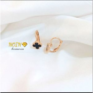 [COD] Anting Jepit Clover Desi Hitam Vintage Titanium Anti Karat Korea