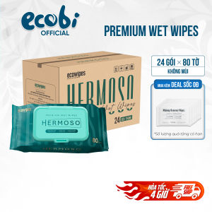 [PREMIUM] Thùng 24 Gói Khăn ướt cao cấp Hermoso gói 80 tờ không mùi không parabens cho em bé