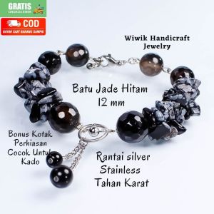 Gelang Tangan Wanita Stainless & Batu Beads Jasper Hitam: Kado Hadiah Terbaik