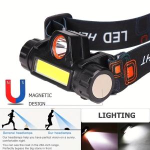 USB Charging Headlight Magnet Work Light LED Waterproof Strong Headlight Head-mounted Flashlight