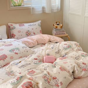 Stitch Duvet Cover Four-Piece Set for Student Dormitory Single Cartoon Bed Sheet Three-Piece Set All-Season Universal Quilt Cover LZD