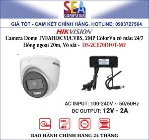 HIKVISION Camera Dome TVI/AHD/CVI/CVBS 2MP ColorVu có màu 24/7 Hồng ngoại 20m Võ sắt - DS-2CE70DF0T-MF