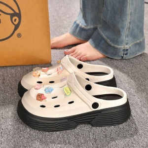 [Free Shipping] Elevated Clogs Summer Girl Style Simple Thick-Soled Closed-Toe Korean-Style One-Strap Sandals For Women Mesh