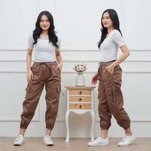 Celana Cargo Highwaist Celana Santai Kulot Korean Style Jogger Cargo Pants Premium Muat BB 35-90 kg Celana Wanita Bahan Drill Motif Polos Panjang Tebal Model Terbaru