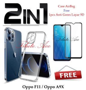 Paket 2in1 Case Clear Airbag Oppo F9F9 ProA5sA7A7XA12A11K SoftcaseTransparan FREE TG Layar 9D