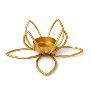 Lotus Shape Metal Tealight Candle Holder | Gold Finish Pooja Diya Stand for Home Decor (Pack of 1 Pc | Size - 6 (W) x 2.5 (H) Inch)