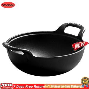 [VODF] Chinese Wok Pan with Lid & Dual Handle Multi-Function for Gas Induction Cooker