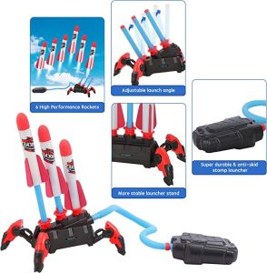 (Cle)Topstudio BabygoToy Multiple Rocket Launcher for Kids Shoots Up to 100 Feet with 6 Foam Rockets Launcher Stand Foot Launch Pad
