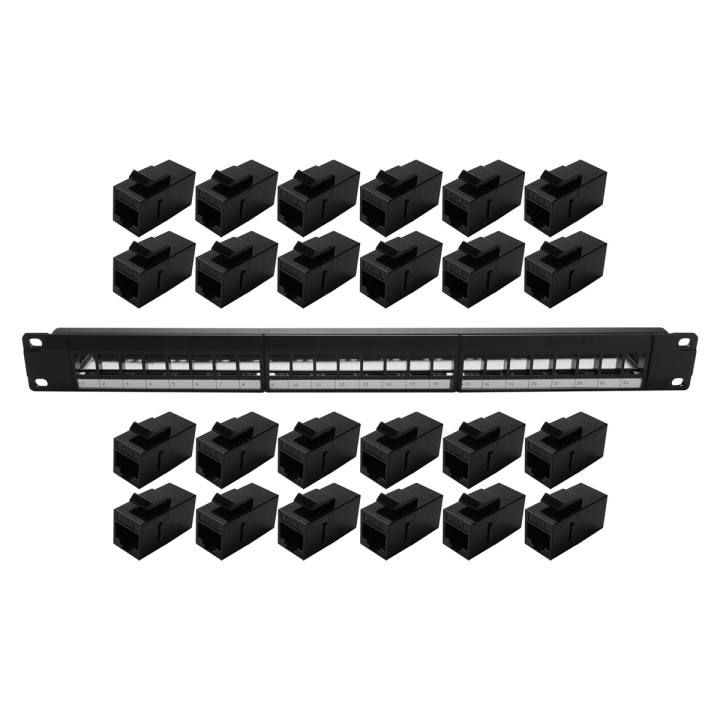 19Inch 1U Cabinet Rack Pass-Through 24 Port CAT6 Patch Panel RJ45 ...