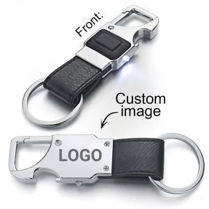 Customized Keychain Lettering Multifunctional LED Lights Lamp Personalized Beer Opener Leather for Men Car Key Chain K3552026