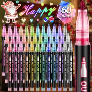 VIVIDI Self-Outline Double Line Outline Pens Shimmer 8/12/24/36/48/60colors Art Painting Pen Multi Functional Glitter Drawing Pen Gift