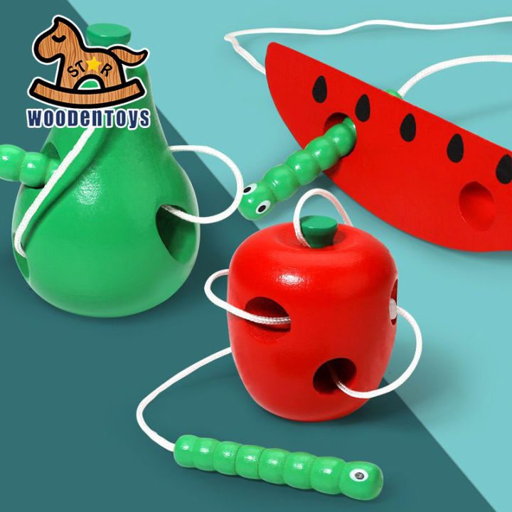 Early Development Wooden Lacing Toys, Montessori Activity Caterpillars