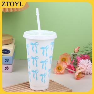 ZTOYL 1PC 710ml Kawaii Bow tái sử dụng bên ly với rơm nắp cà phê nước trái cây trà dễ thương cốc với rơm ly nhựa Quà Tặng mùa hè