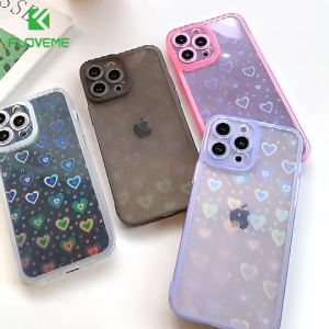 FLOVEME Glitter Love Heart Phone Case For iPhone 13 12 11 Pro Max 7 8 Plus XS Max XR X SE 2020 Transparent Bumper Bling Glitter Clear Phone Cover