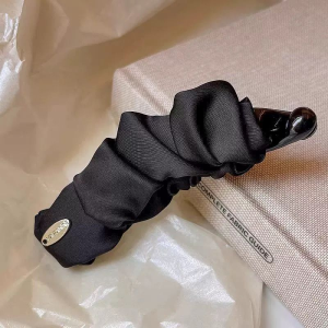Retro Silk Pleated Banana Clip Elegant Satin Ruched Vertical Hair Clip Women Ponytail Hair Accessories